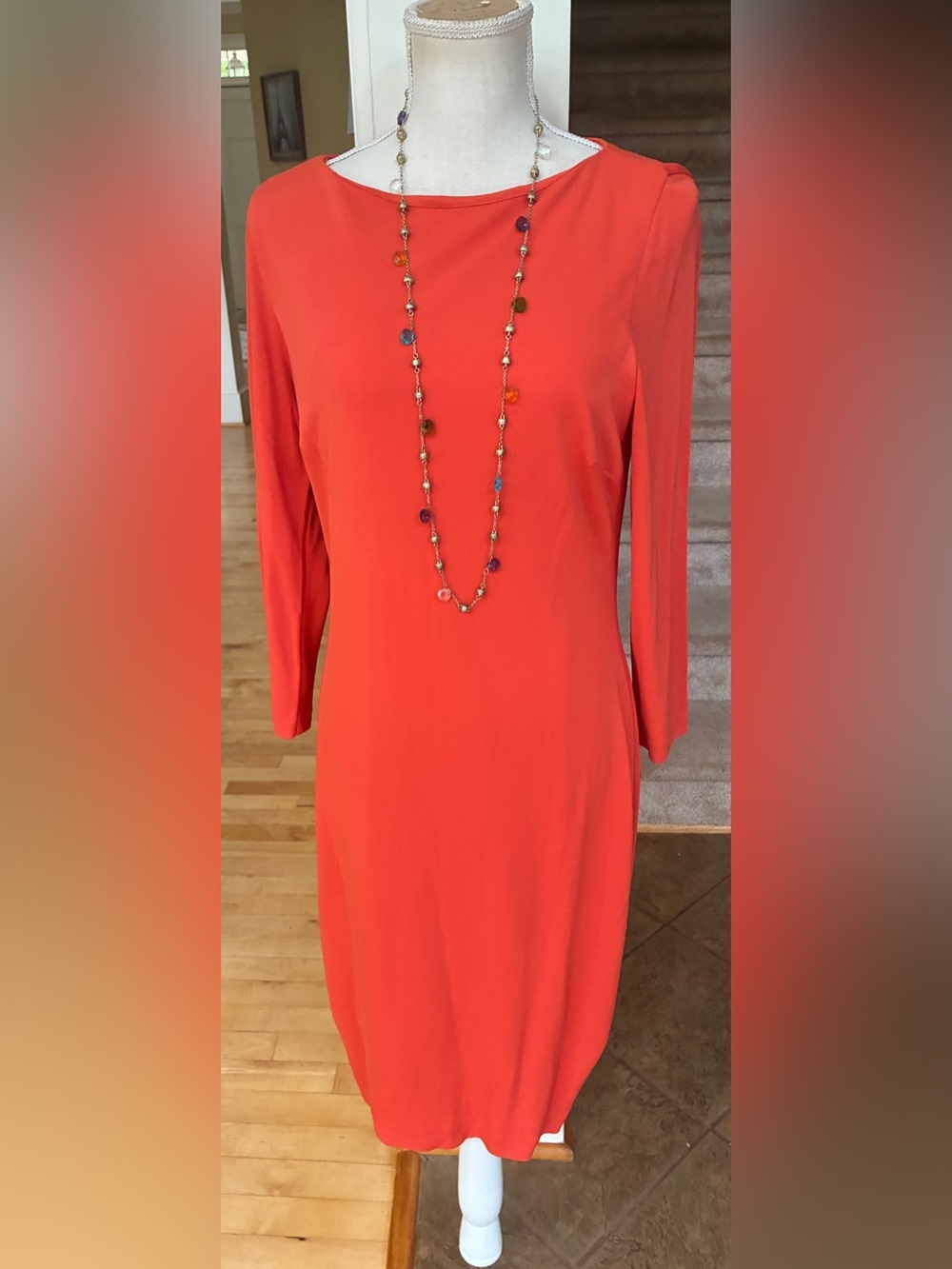 Lauren Ralph Lauren Burnt Orange/ Coral 3/4” Sleeve Jersey Shift Dress